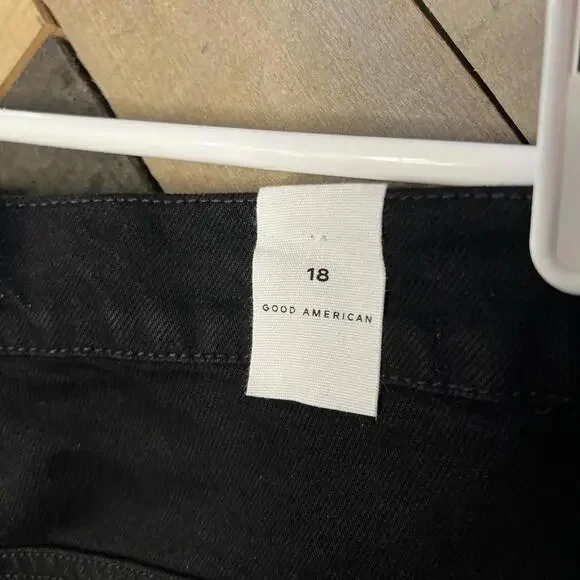 Good American Black Distressed Denim Shorts - Picture 3 of 5